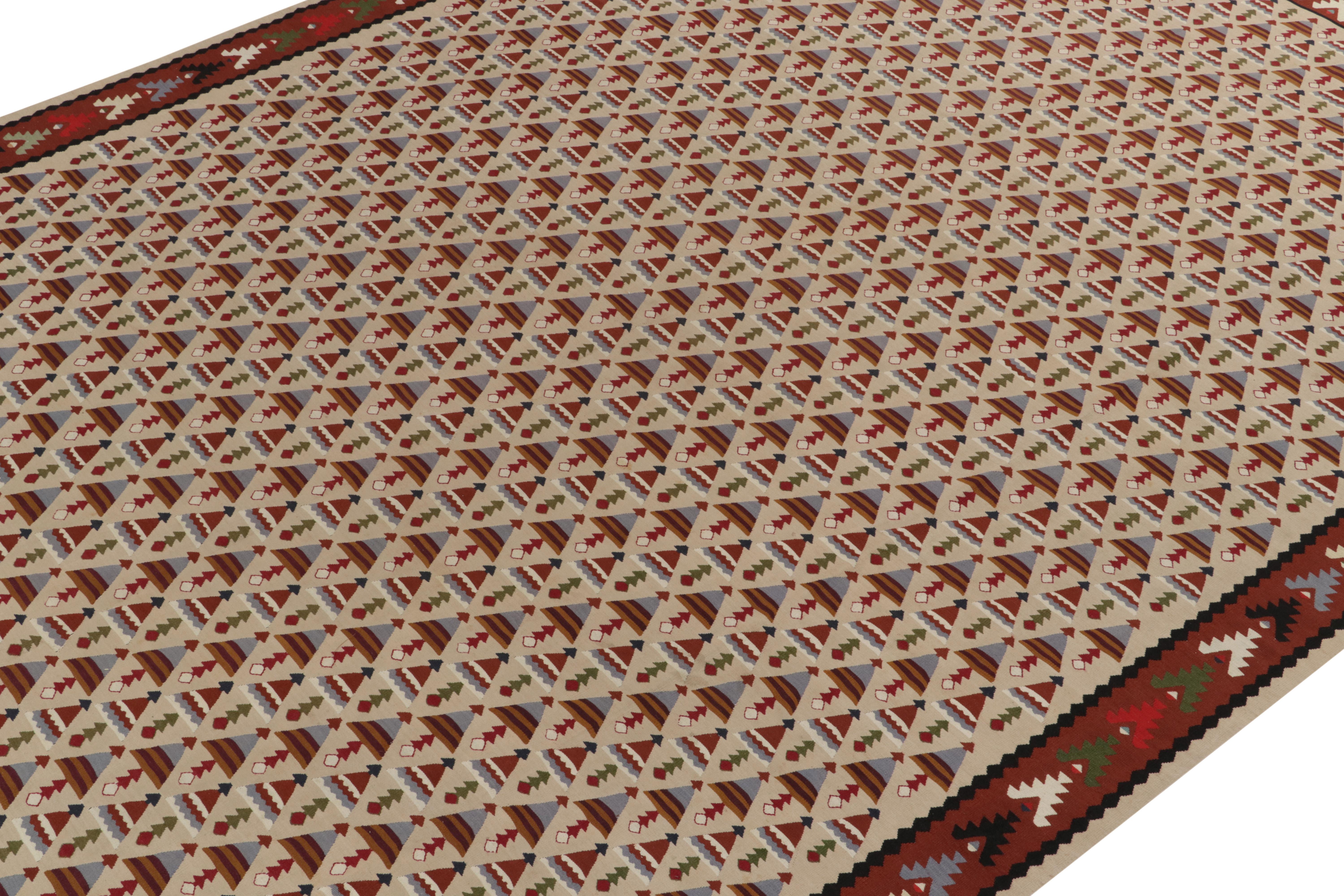 Hand-Knotted 1920s Antique Tribal in Red, Blue and Greige Geometric Pattern by Rug & Kilim For Sale
