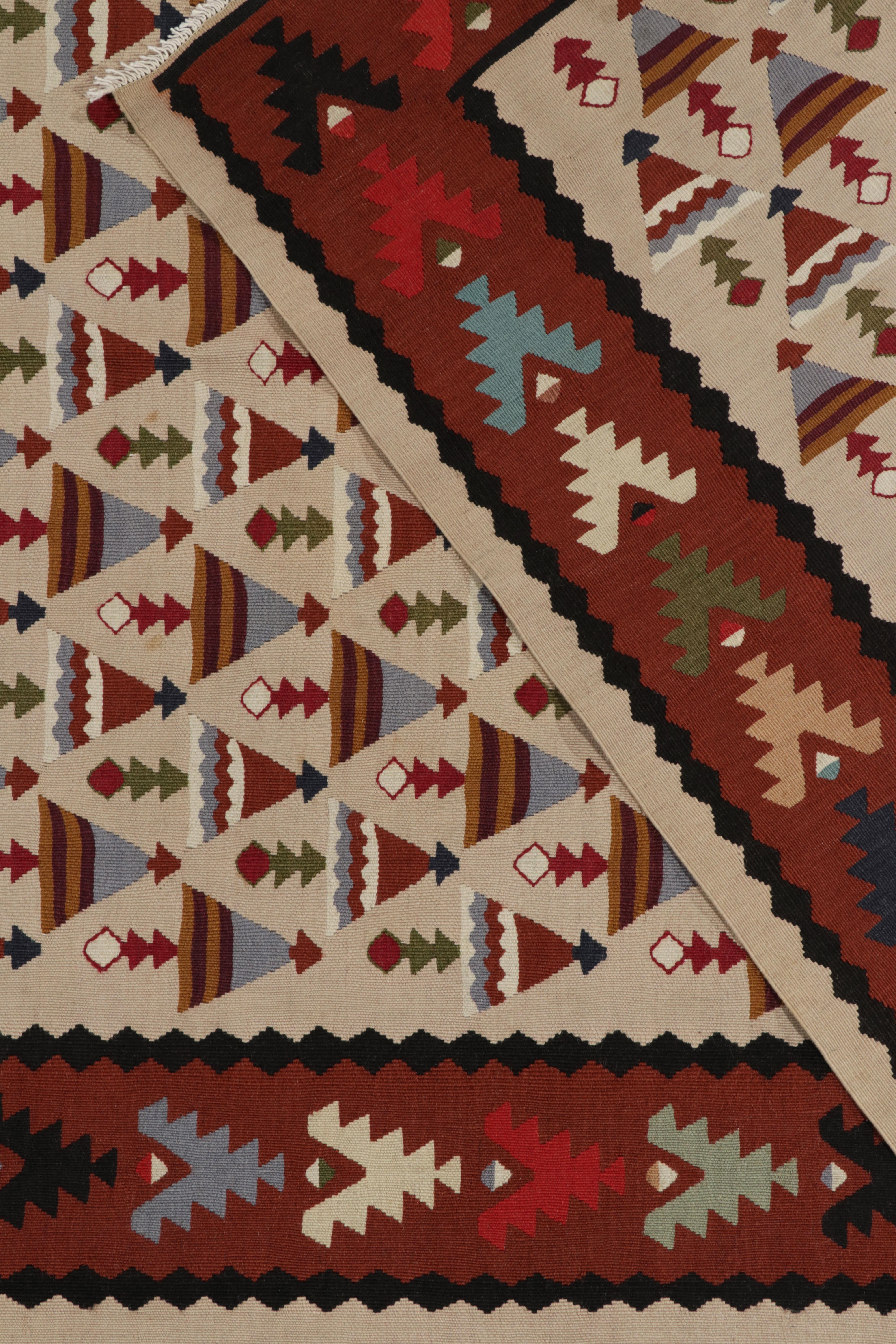 Early 20th Century 1920s Antique Tribal in Red, Blue and Greige Geometric Pattern by Rug & Kilim For Sale