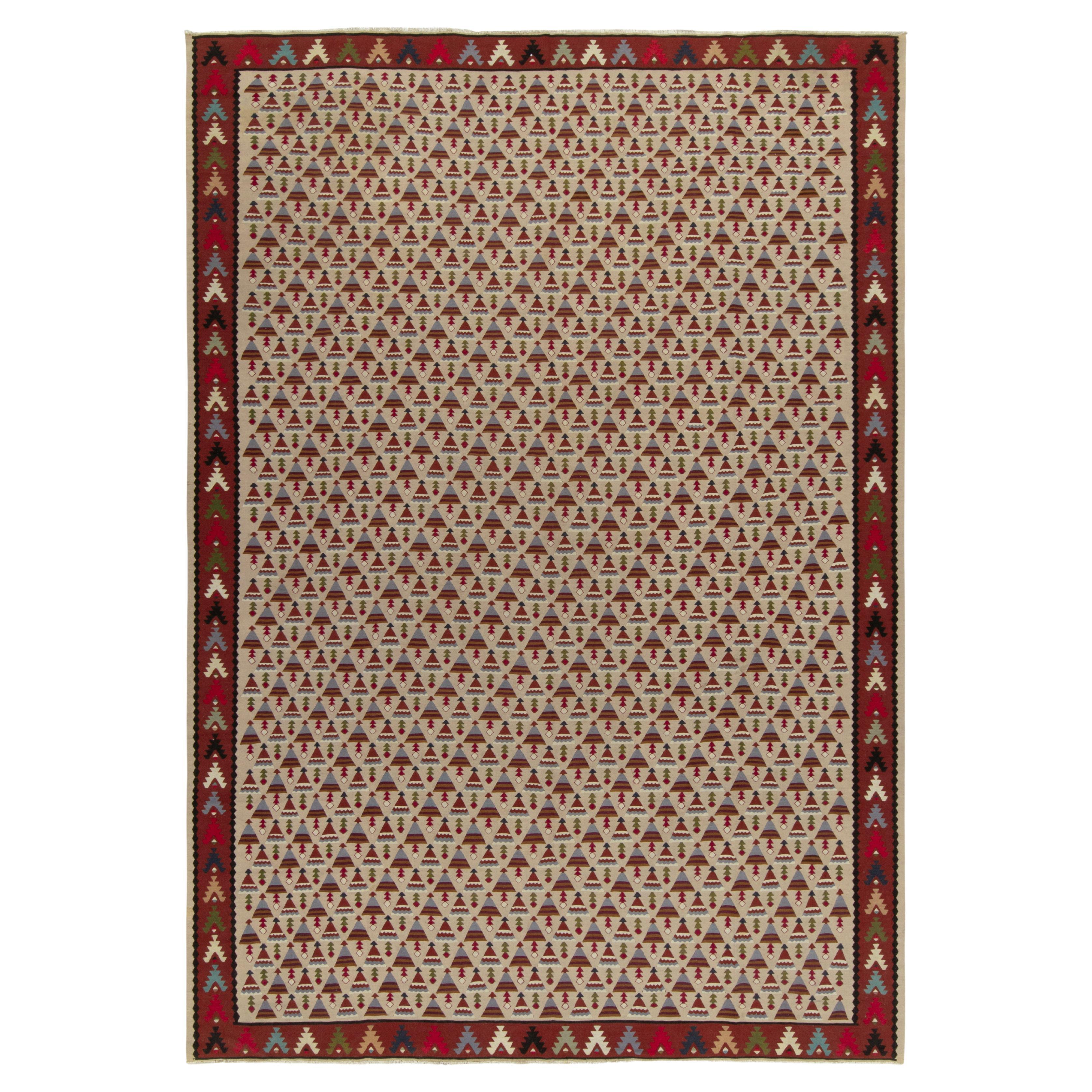 1920s Antique Tribal in Red, Blue and Greige Geometric Pattern by Rug & Kilim