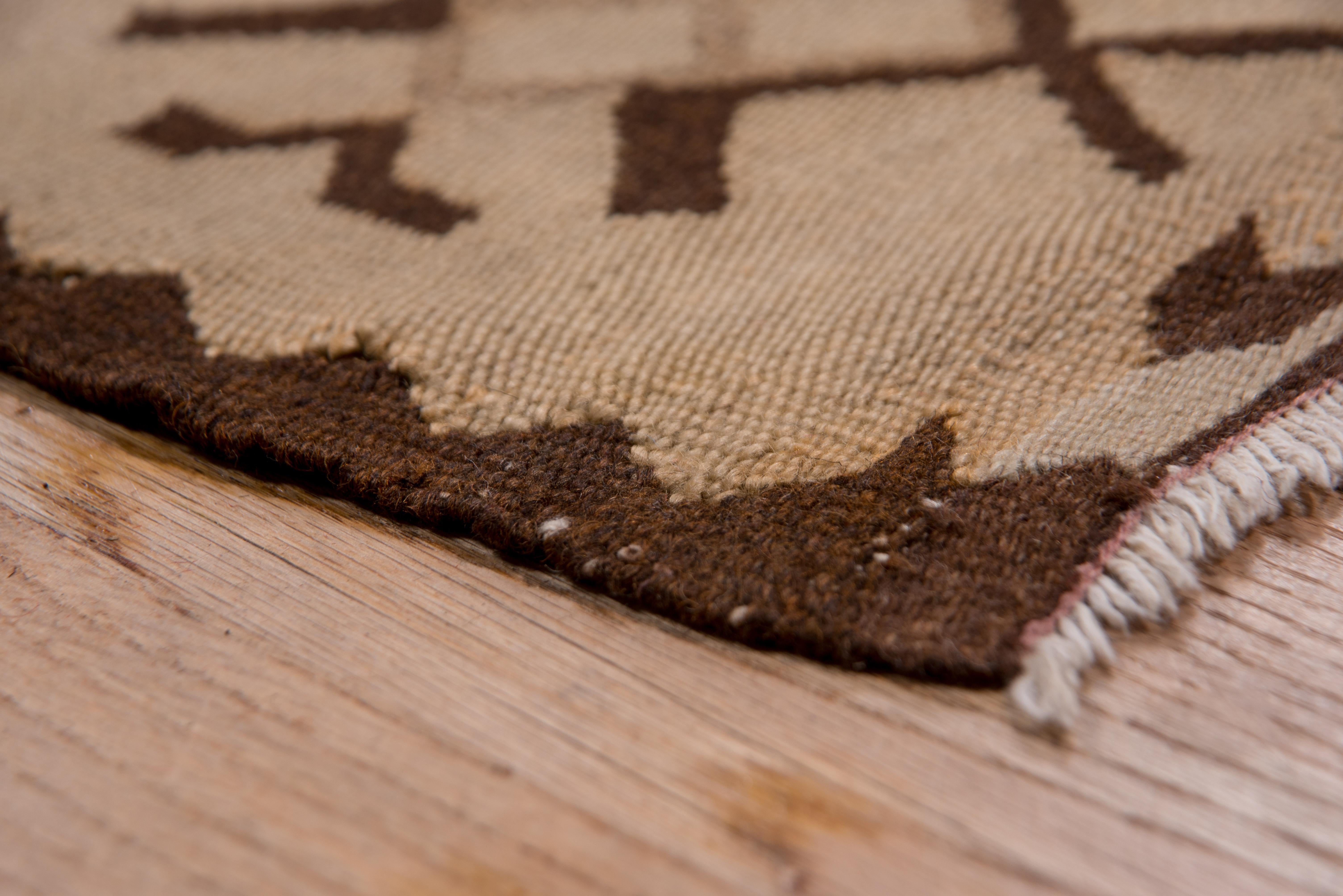Hand-Knotted 1920s Antique Turkish Kilim Rug, Allover Brown Field, Cream Borders For Sale