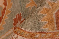 1920s Antique Turkish Oushak Runner, Sage Green Field, Rust & Mustard Accents