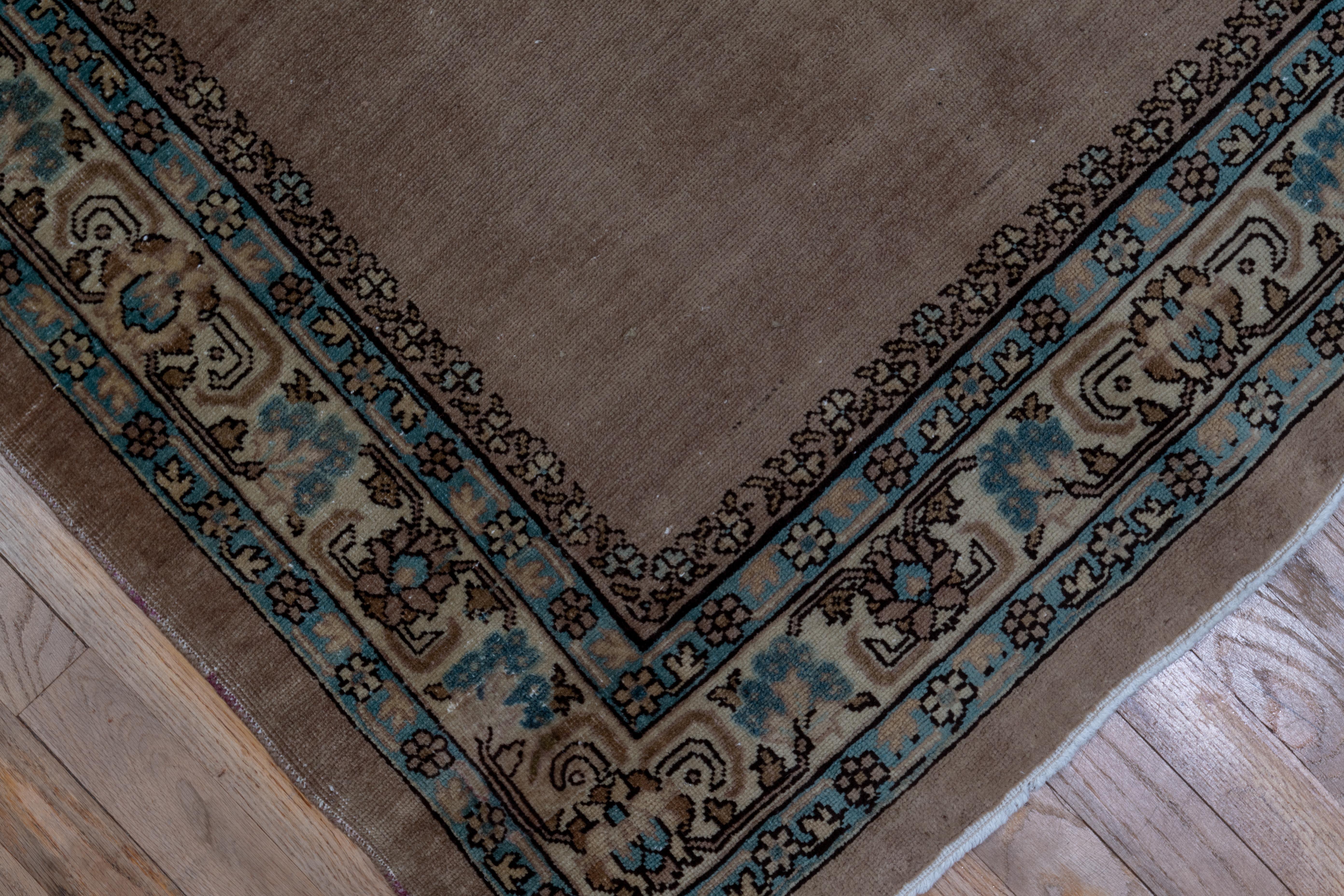 1920s Antique Turkish Sivas Runner, Light Brown Open Field, Blue Accnets In Good Condition For Sale In New York, NY