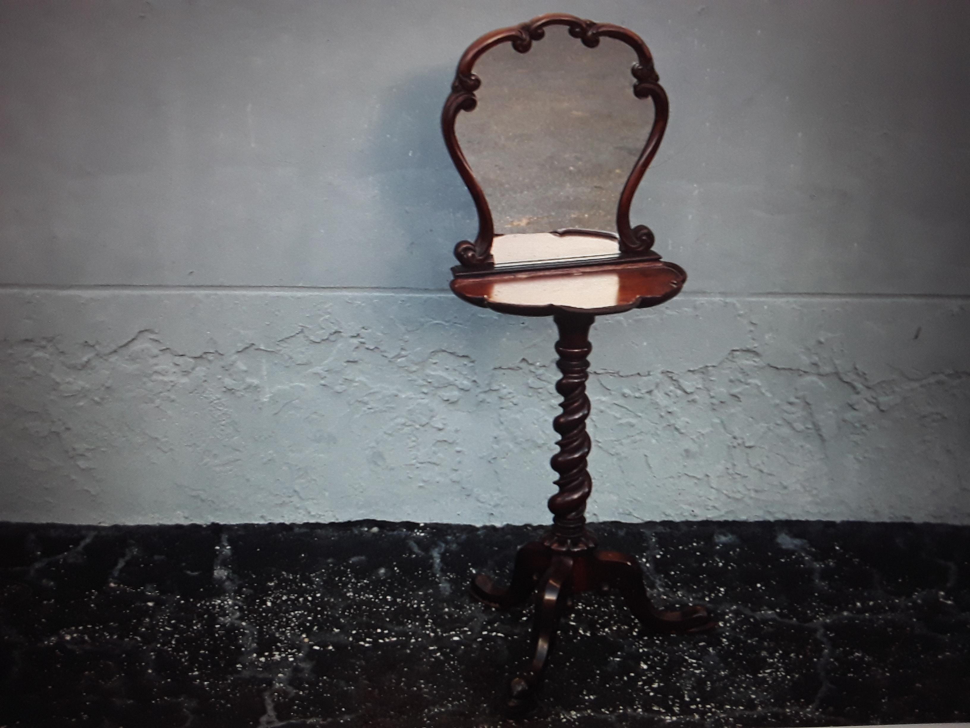 American 1920's Antique Turned Wood Chippendale style Floor Standing Vanity Mirror For Sale