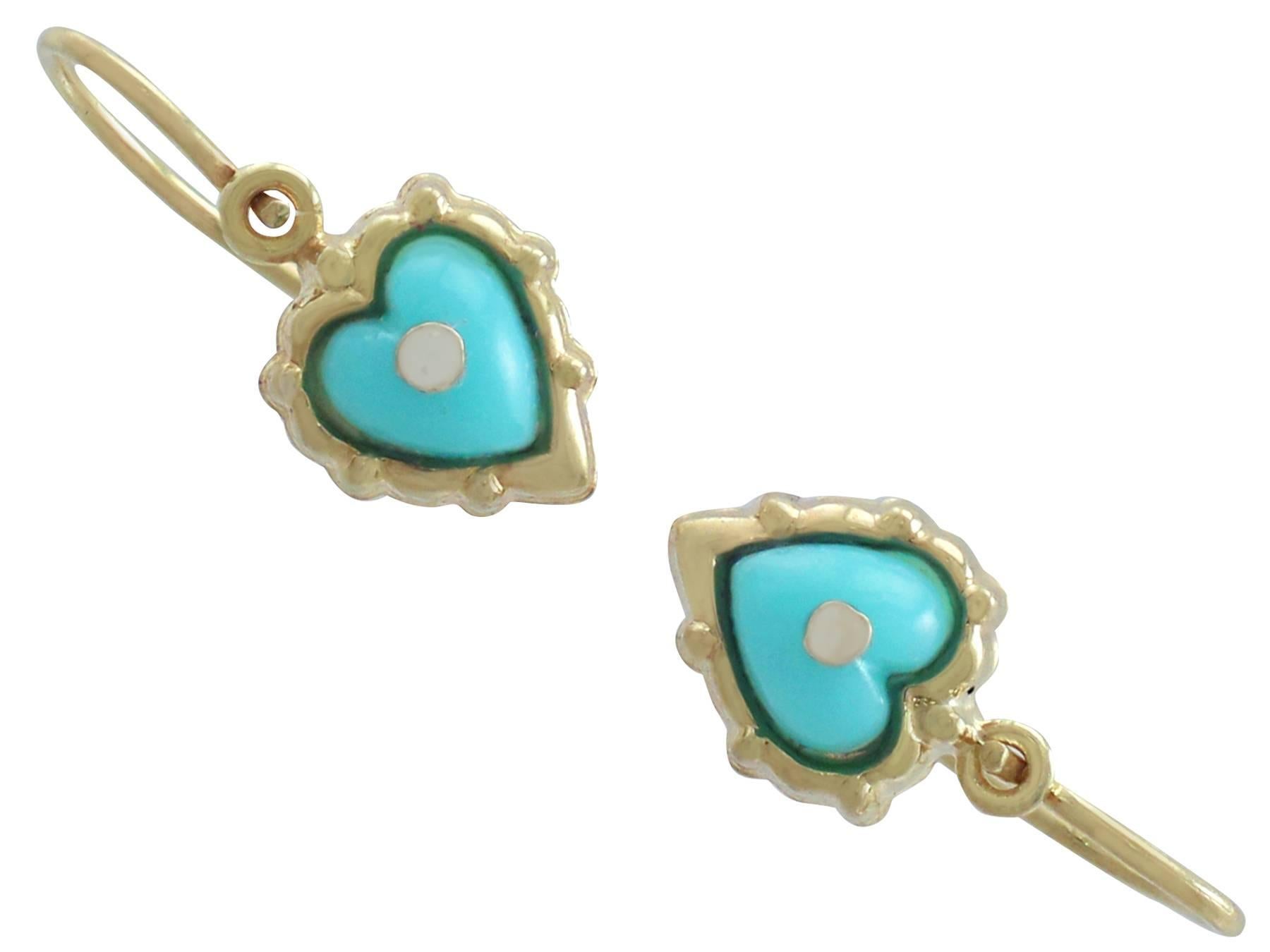 Georgian 1920s Antique Turquoise and Yellow Gold Drop Earrings