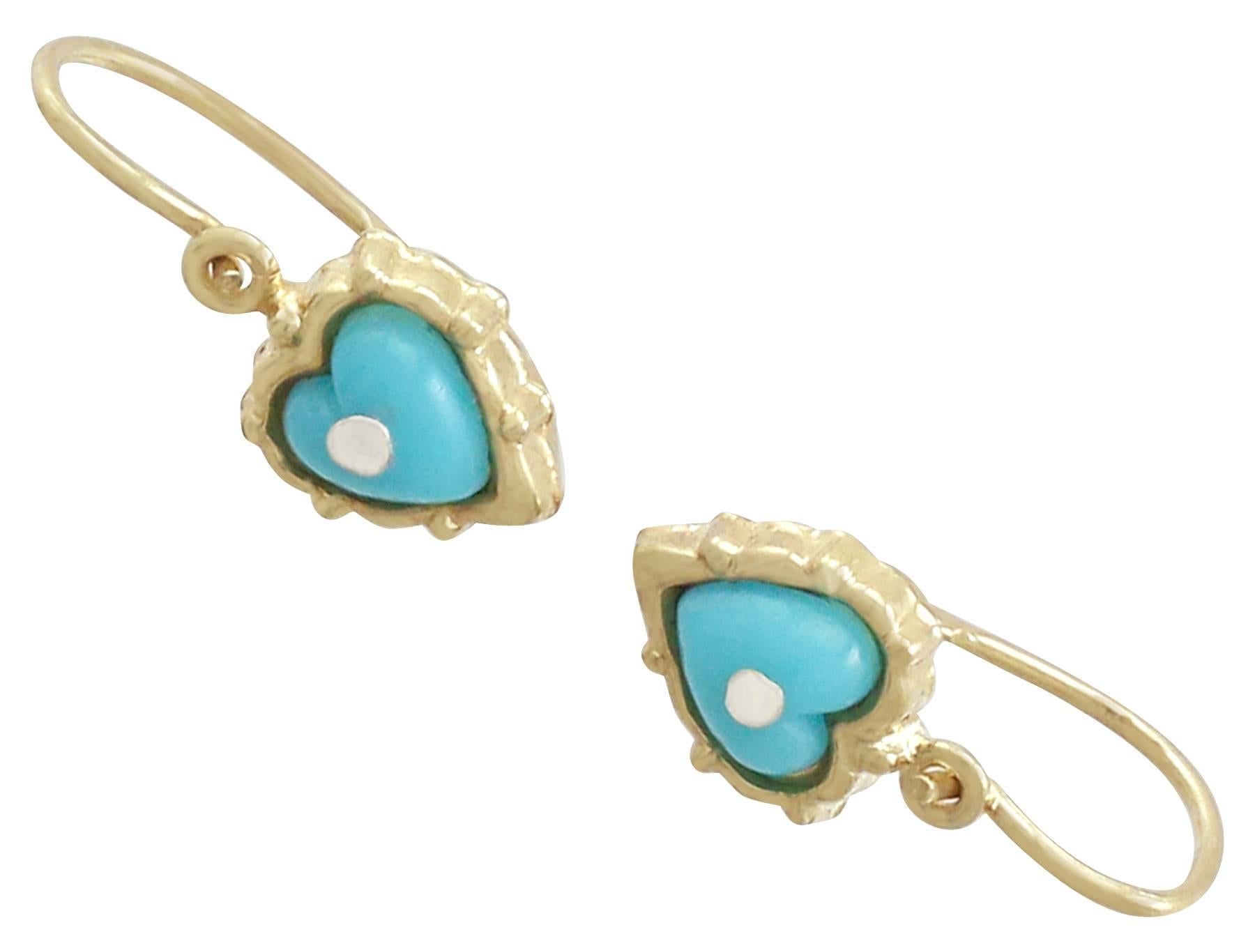 1920s Antique Turquoise and Yellow Gold Drop Earrings In Excellent Condition In Jesmond, Newcastle Upon Tyne