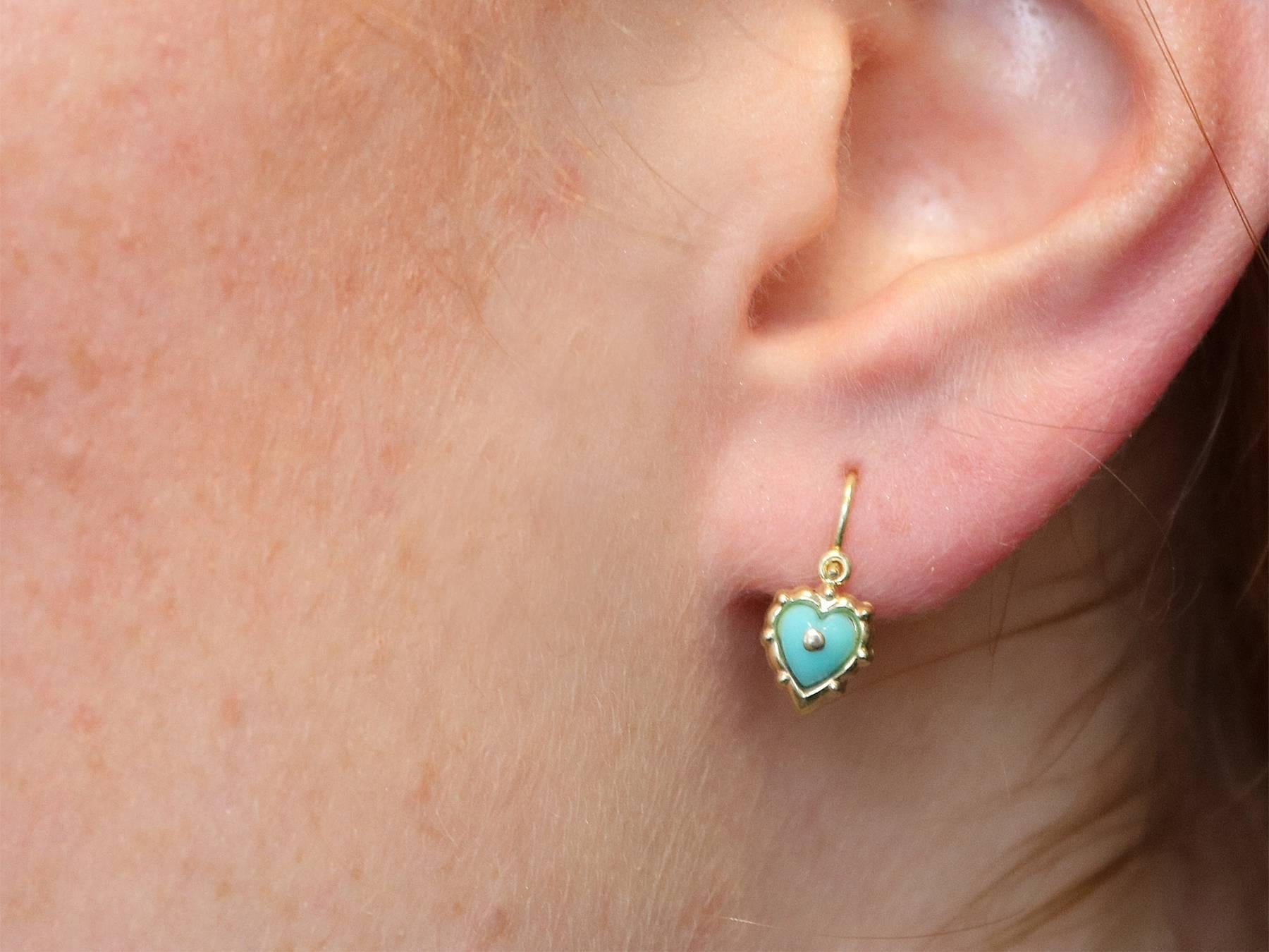 1920s Antique Turquoise and Yellow Gold Drop Earrings 4
