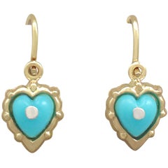 1920s Antique Turquoise and Yellow Gold Drop Earrings