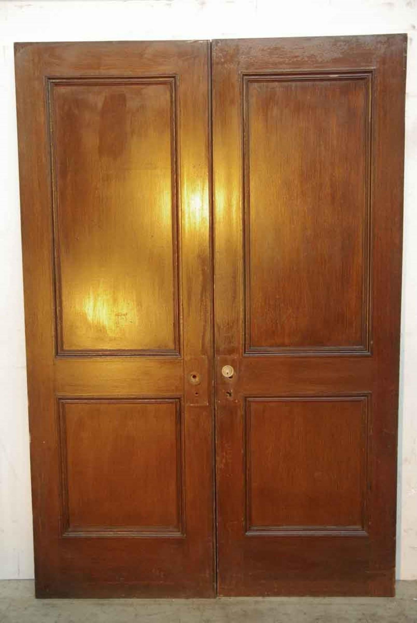 Early 20th Century 1920s Antique Two-Panel Oak Swinging Passage Double Doors