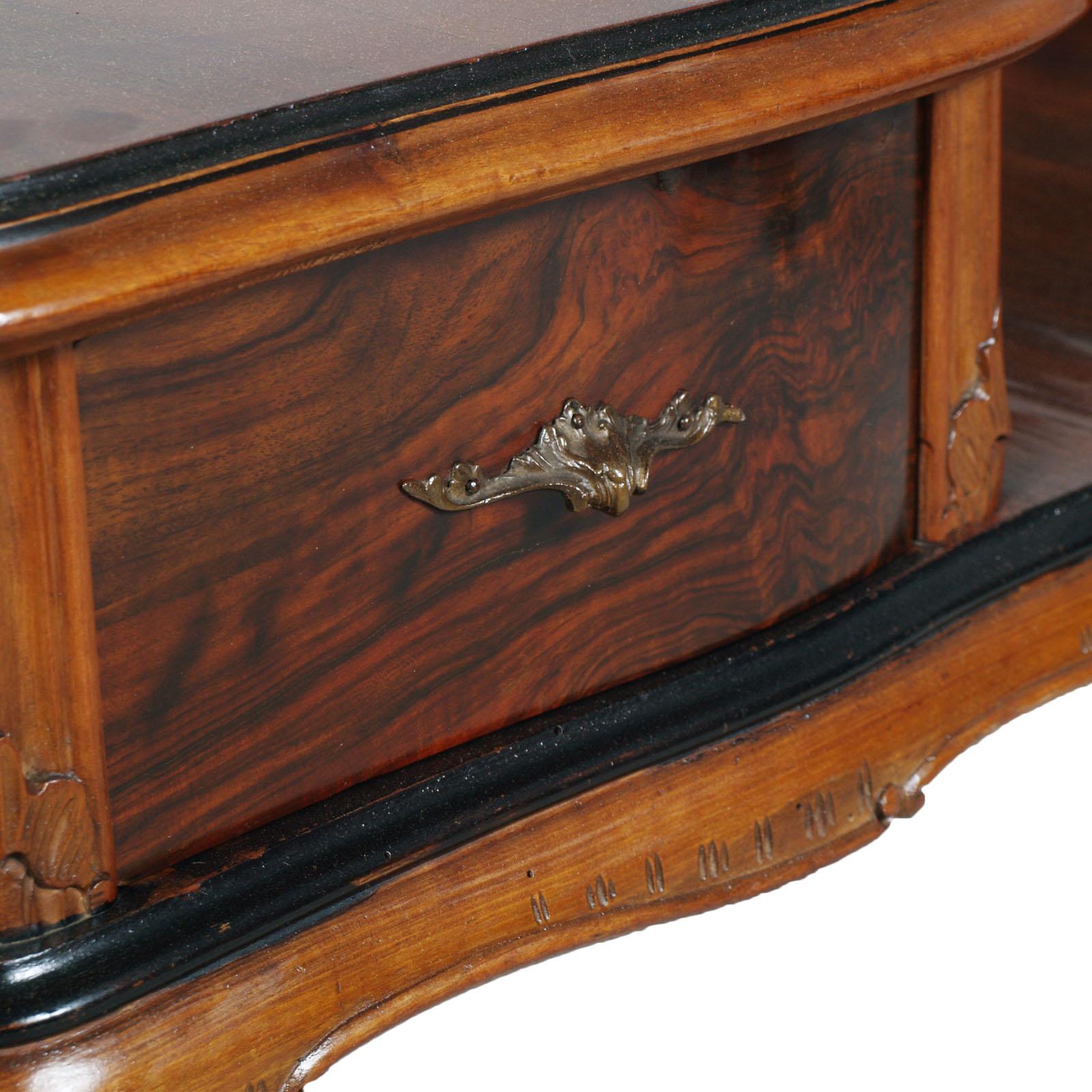 Baroque Revival 1920s Antique Vanity Baroque Venetian, Dressing Table, Hand Carved Walnut & Burl For Sale