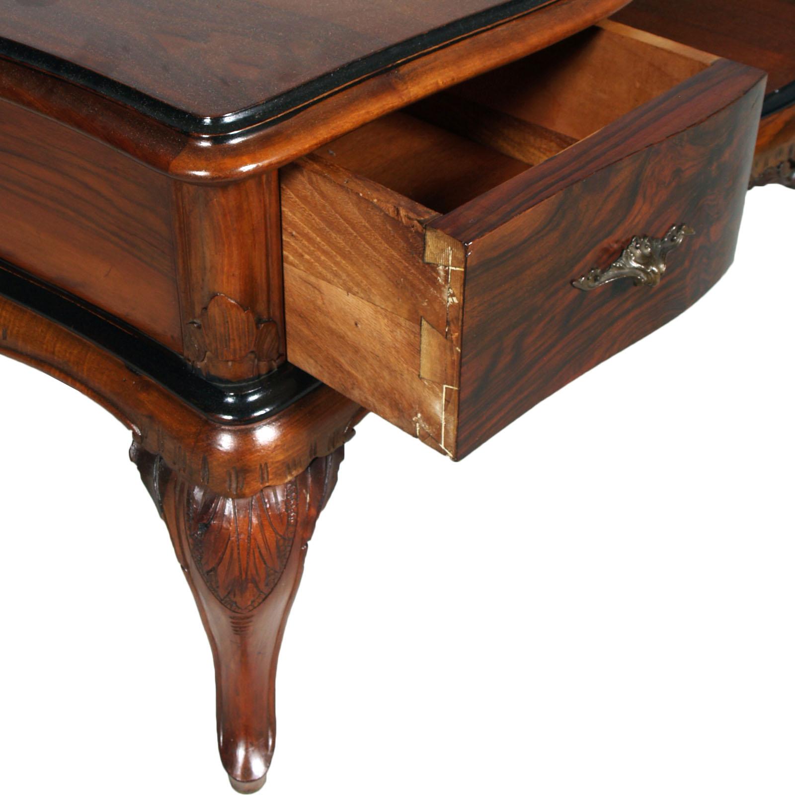 Italian 1920s Antique Vanity Baroque Venetian, Dressing Table, Hand Carved Walnut & Burl For Sale