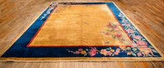 1920s Antique Warm Gold Ground Floral Modern Knotted Chinese Art Deco Carpet Rug