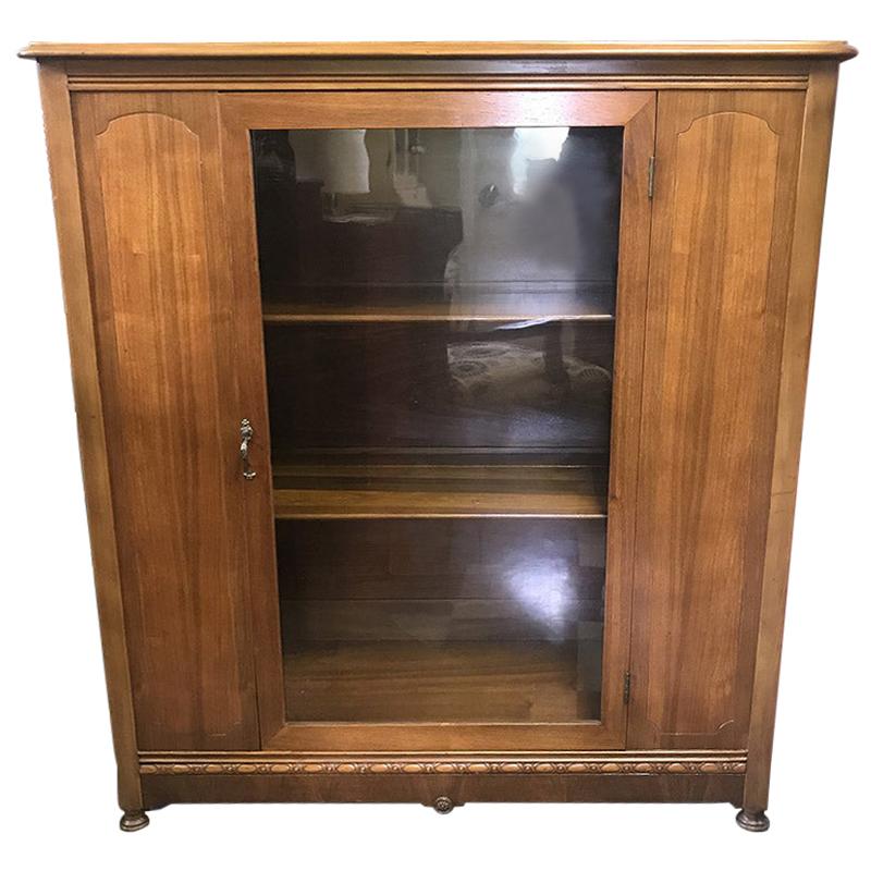 1920s Antique Wood and Glass Single Door Bookcase For Sale