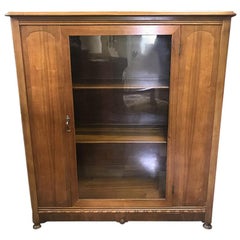 1920s Antique Wood and Glass Single Door Bookcase