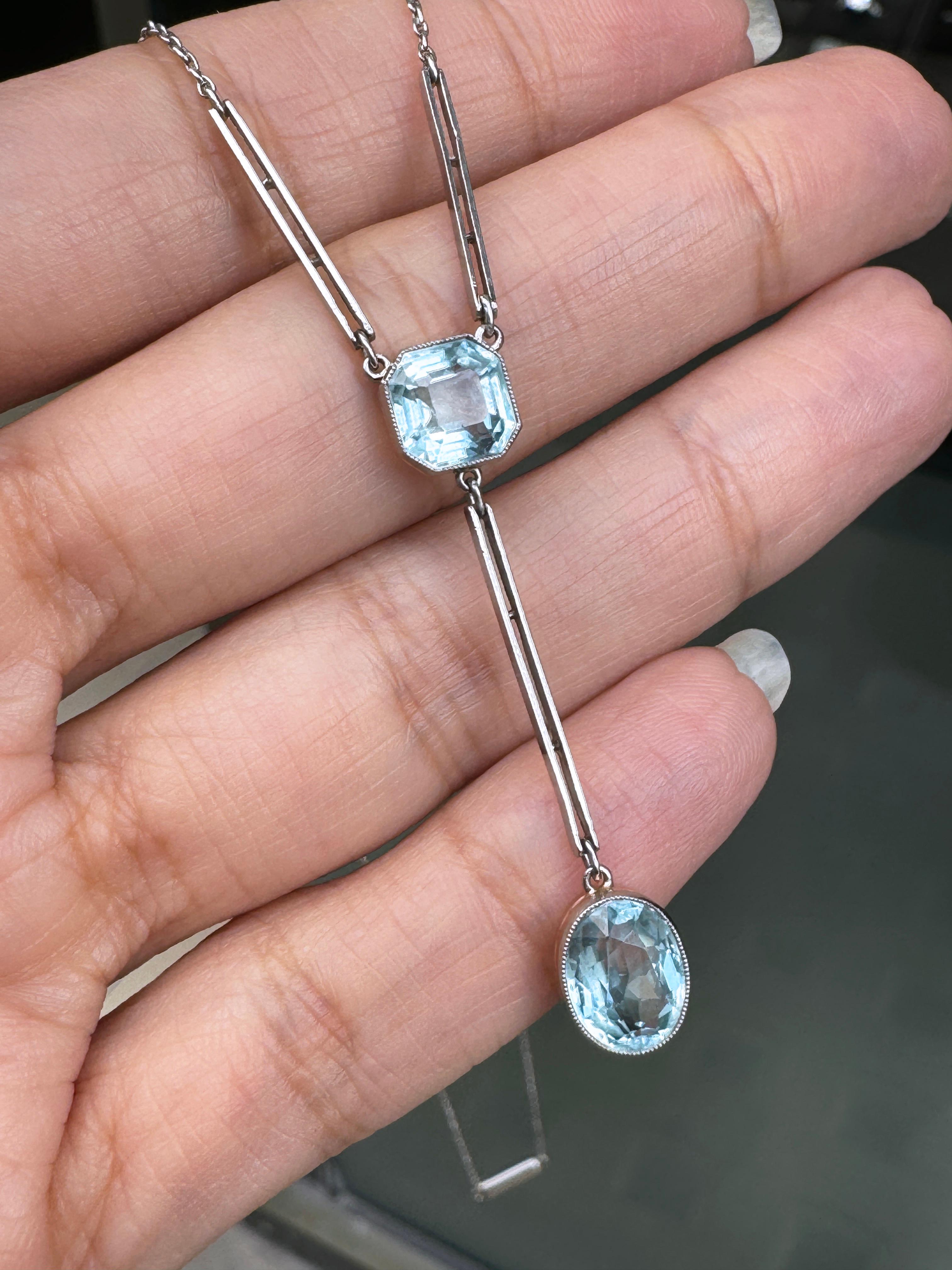 Collana a goccia in acquamarina e palladio degli anni '20 in vendita 4