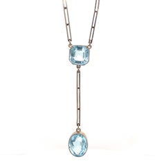 1920s Aquamarine and Palladium Drop Necklace