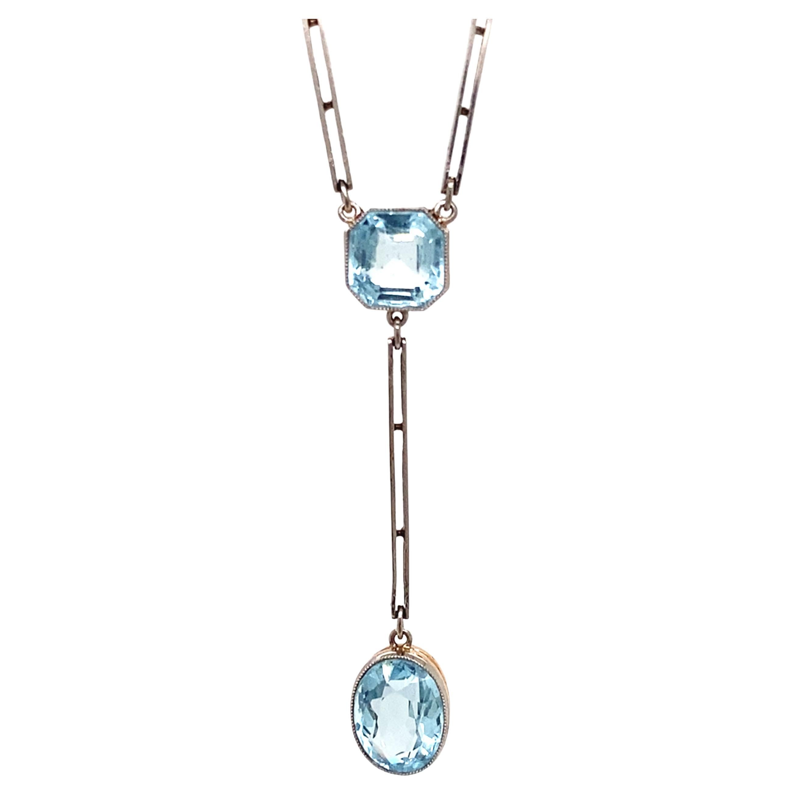 1920s Aquamarine and Palladium Drop Necklace