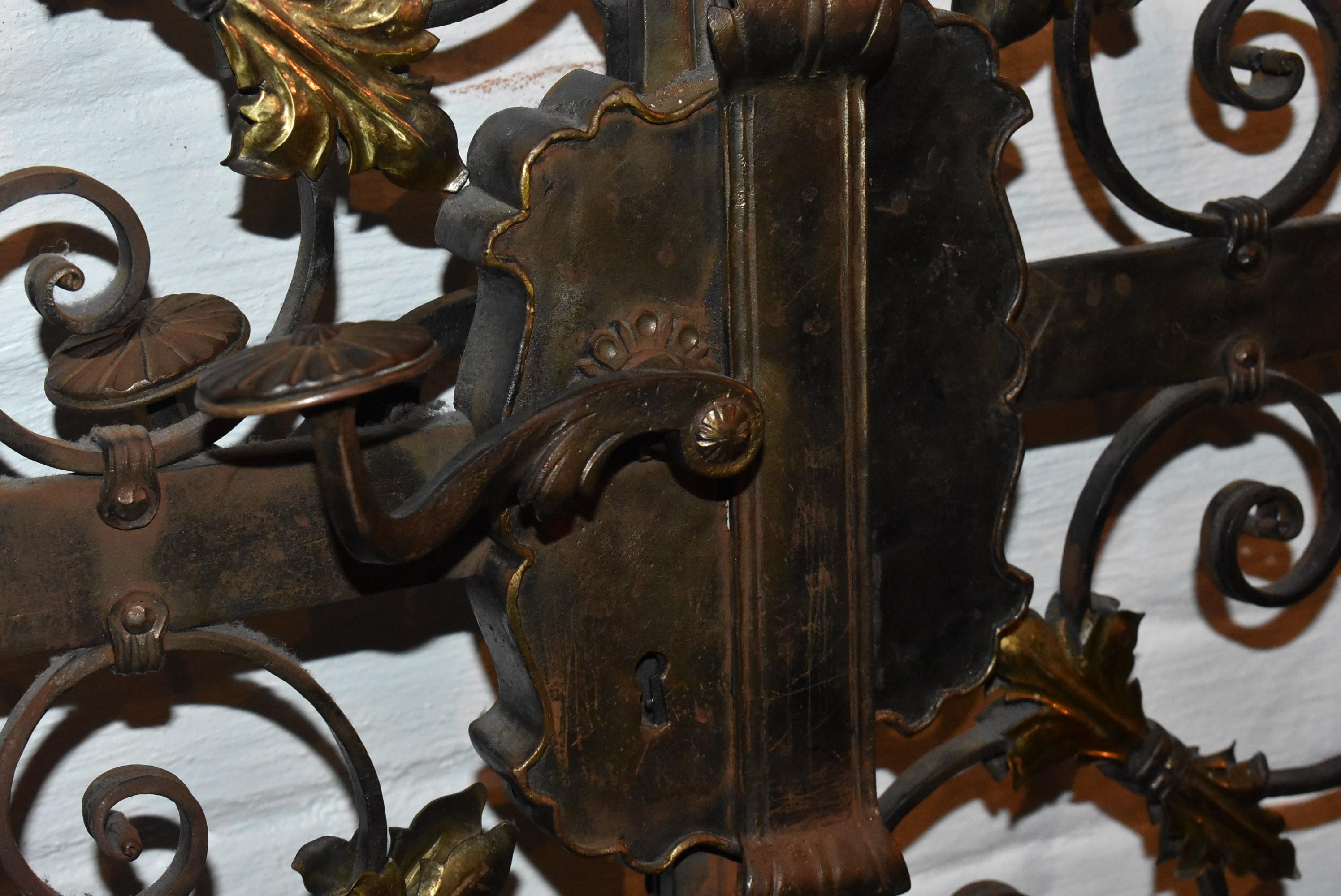 Unknown 1920s Arched Gate Brass Leaves and Iron Scroll Work