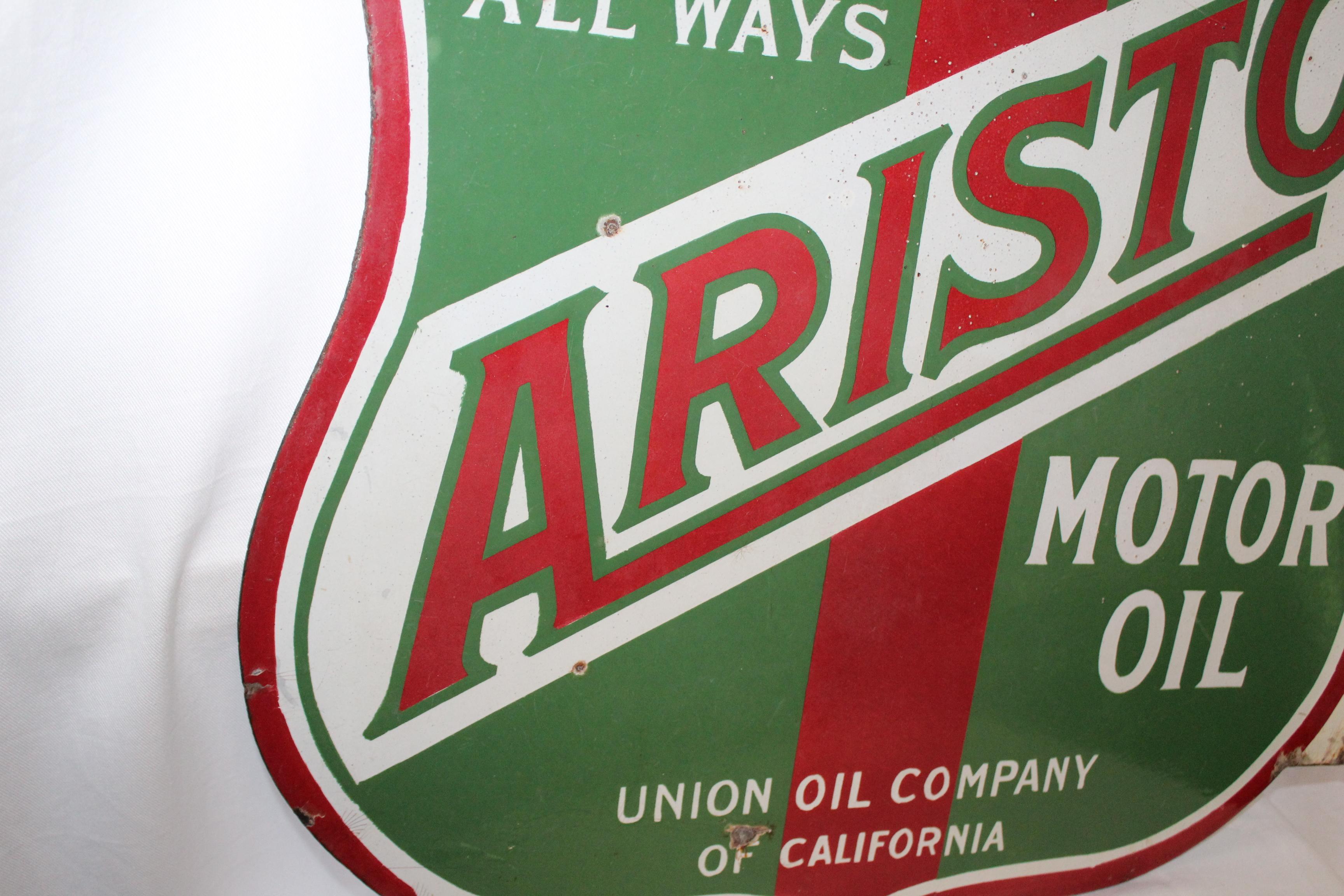 1920s Aristo Oil Union Oil Co. California Double Sided Sign For Sale 5