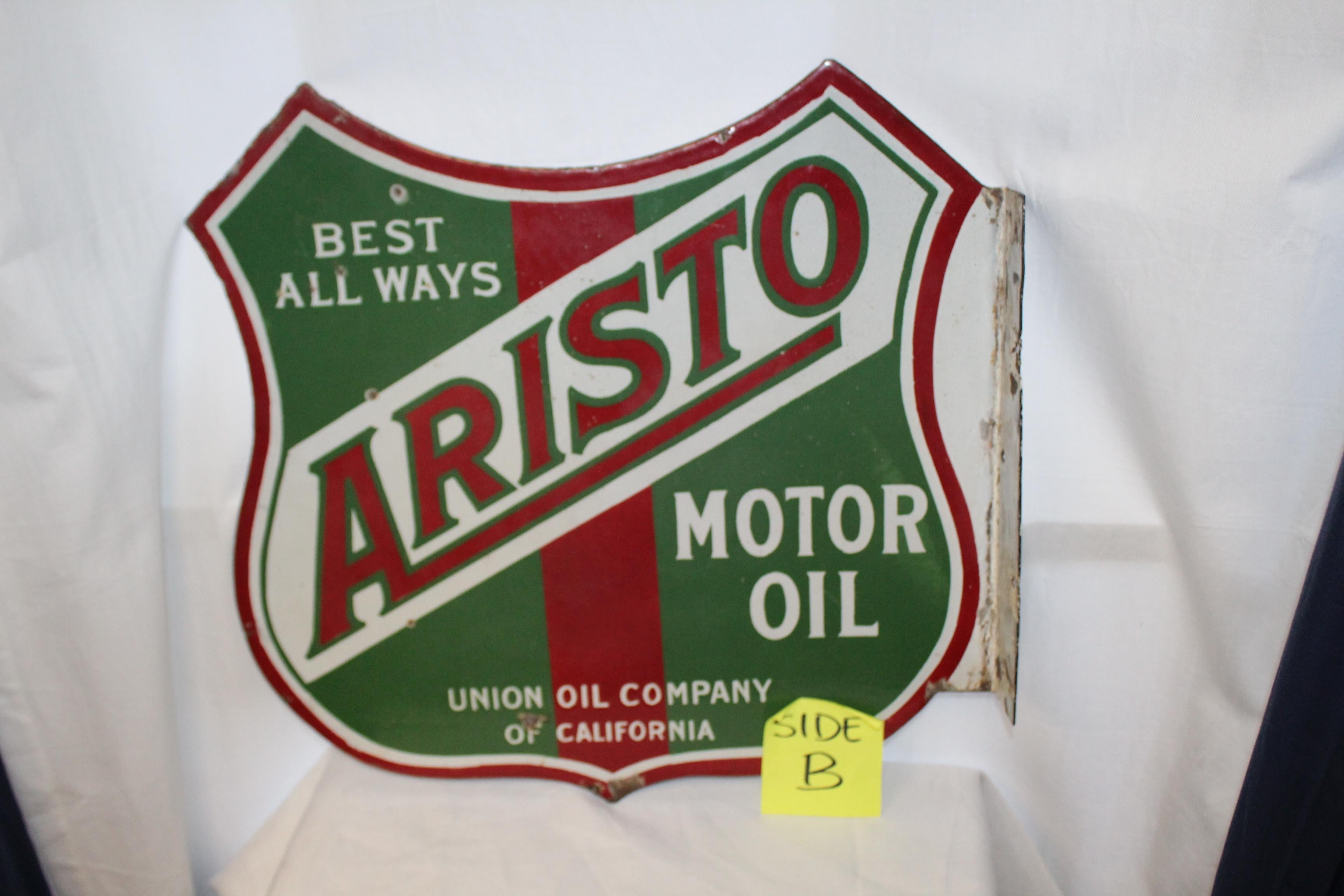 1920s Aristo Oil Union Oil Co. California Double Sided Sign For Sale 1