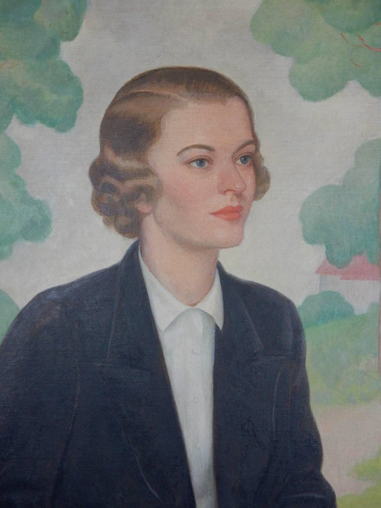 1920s Aristocratic Women Lifesize Portrait Painting By Gregory