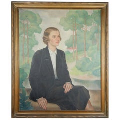 1920s Aristocratic Women Lifesize Portrait Painting by Gregory Orloff