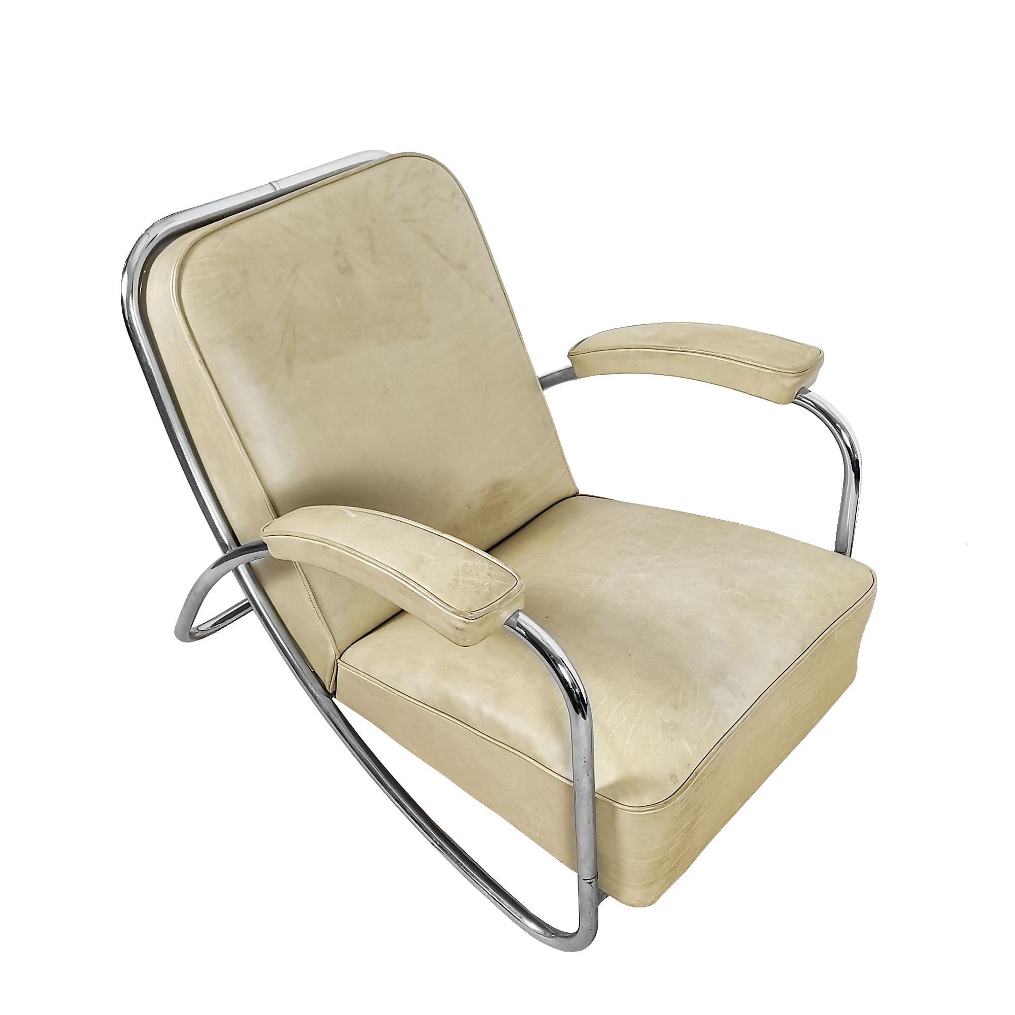 Plated 1920s Armchair from Bauhaus Movement, Tubular Structure and Leather - Germany