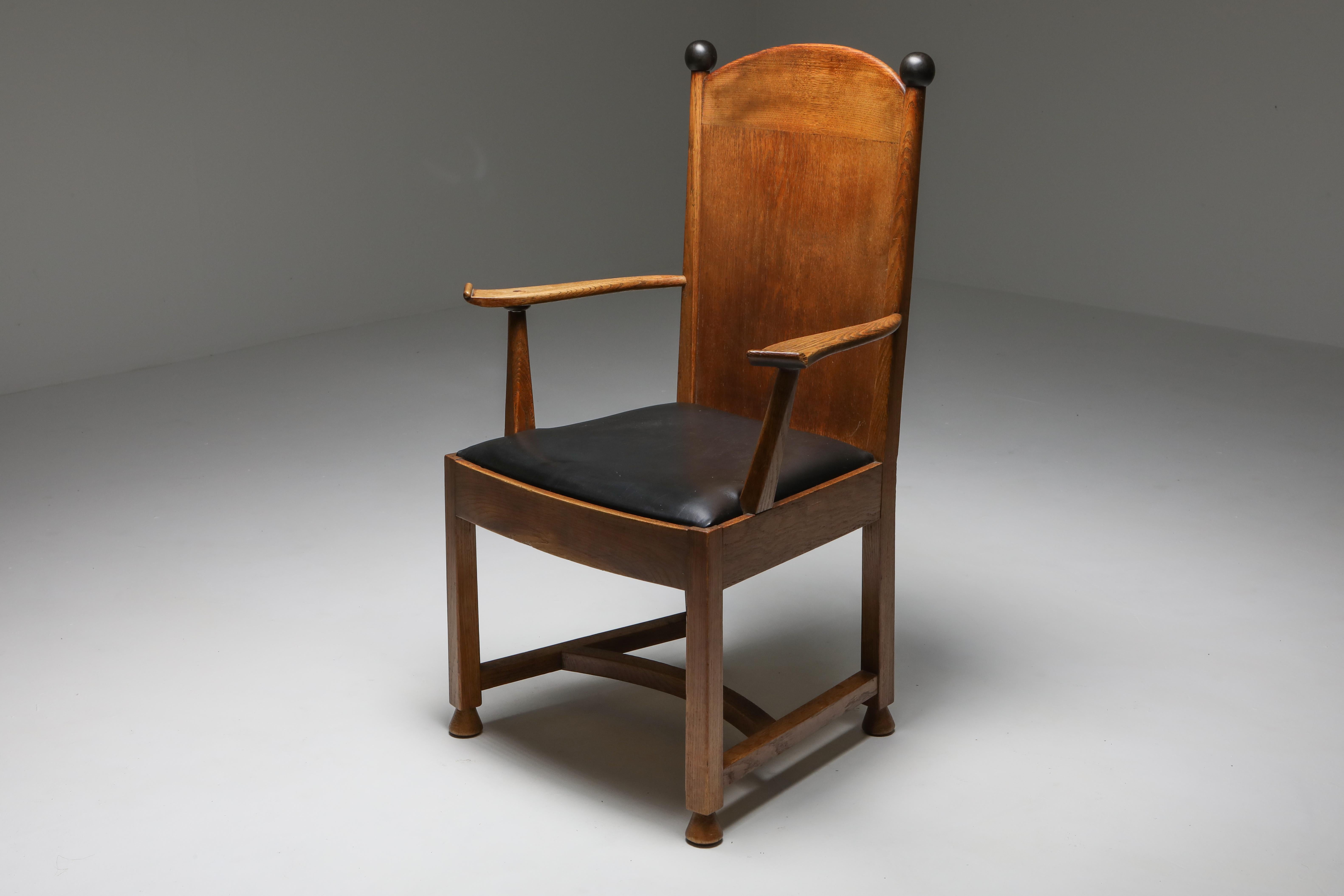 Arts and Crafts 1920s Armchair in Oak and Ebony, Metz & Co., the Netherlands