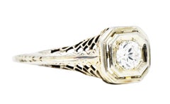 1920's Art Deco 0.20 Carat Diamond 18 Karat White Gold Pierced Butterfly Engagem