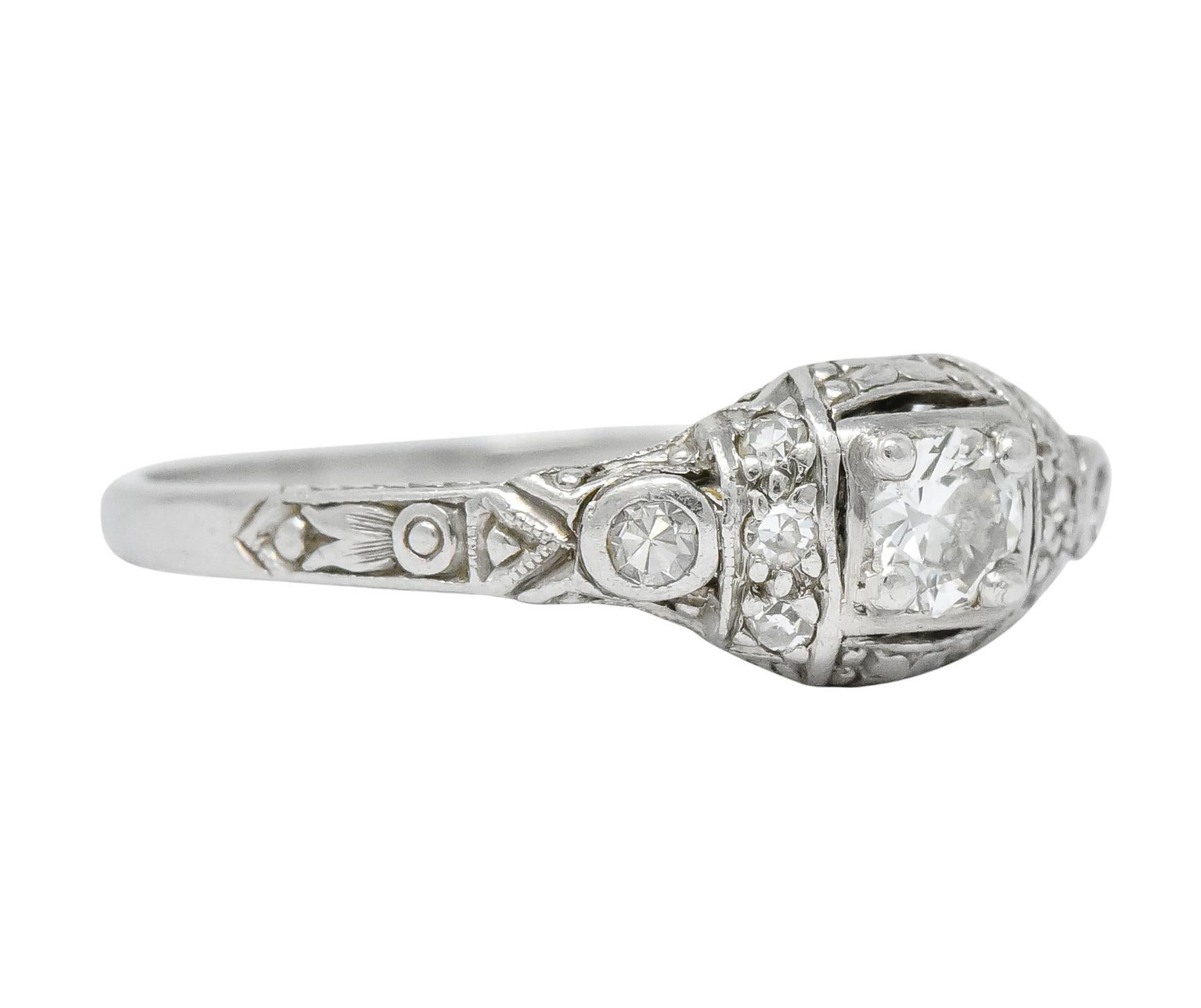 Old European Cut 1920s Art Deco 0.30 Carat Diamond Platinum Engagement Ring