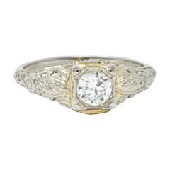 1920's Art Deco 0.35 Carat 18 Karat White Gold Floral Engagement Ring