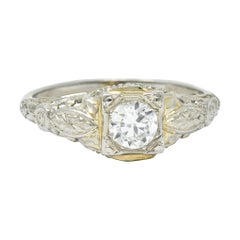 1920
s Art Deco 0.35 Carat 18 Karat White Gold Floral Engagement Ring