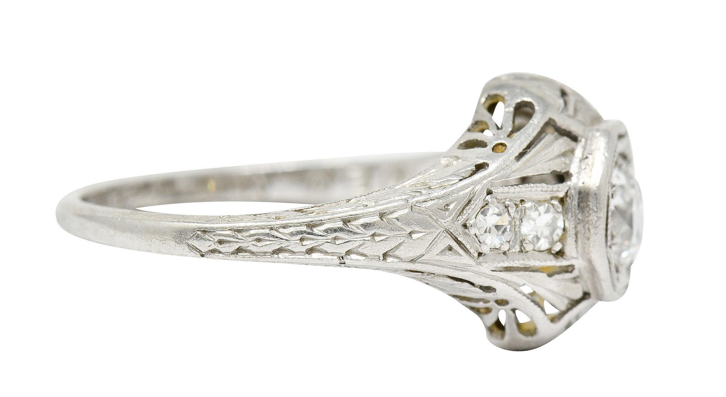 Verlobungsring mit achteckigem Starburst-Diamant, 0,40 Karat, Art-déco-Stil, 1920er Jahre (Art déco) im Angebot