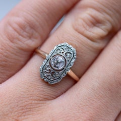 1920s Art Deco 0.40ct Diamond Plaque Ring Solid Gold size 6.5 US