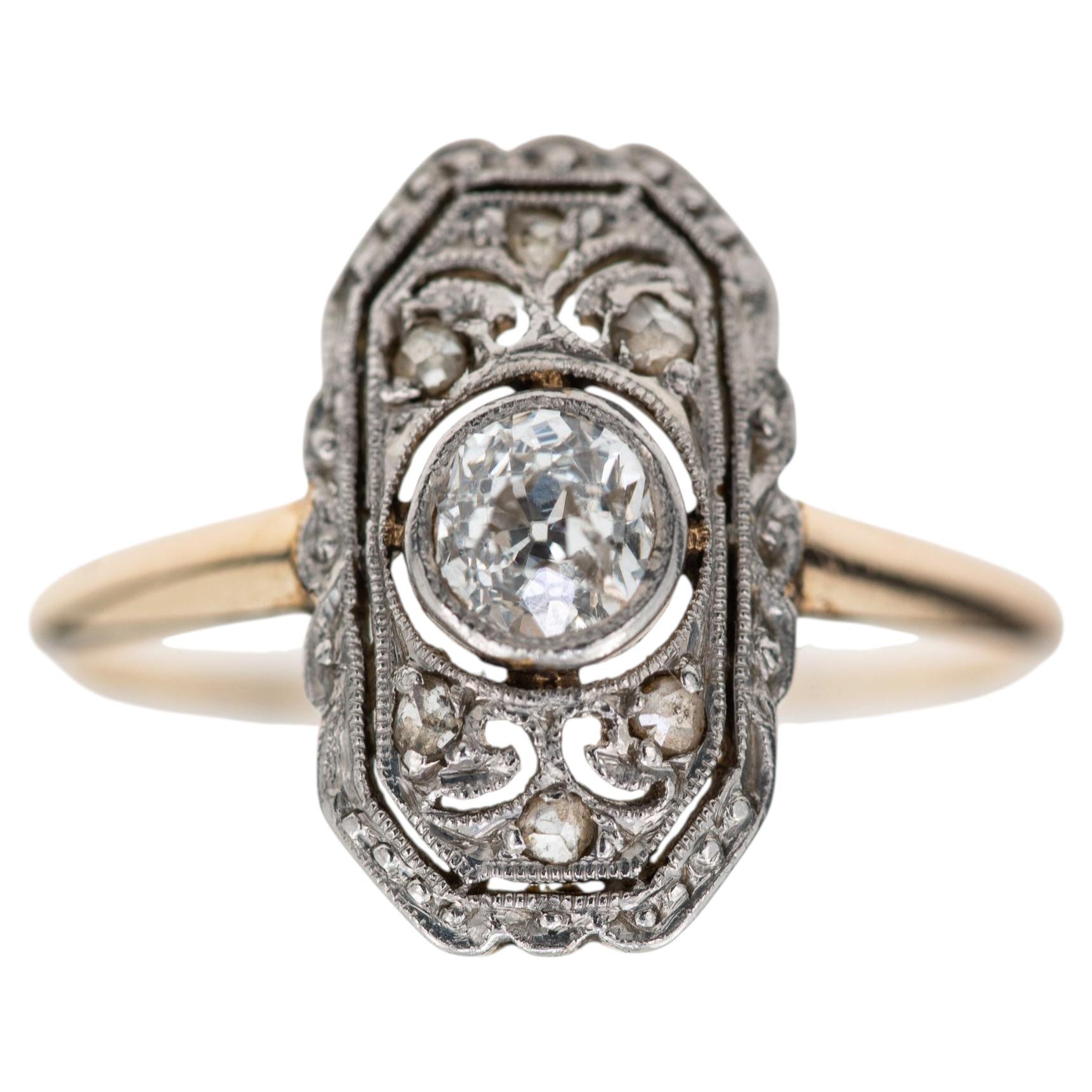 1920s Art Deco 0.40ct Diamond Plaque Ring Solid Gold size 6.5 US