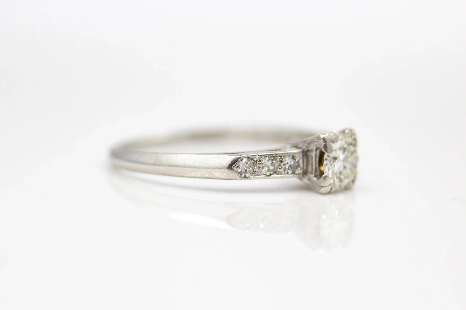Old European Cut 1920's Art Deco 0.53ct Diamond Engagement Ring in Platinum For Sale