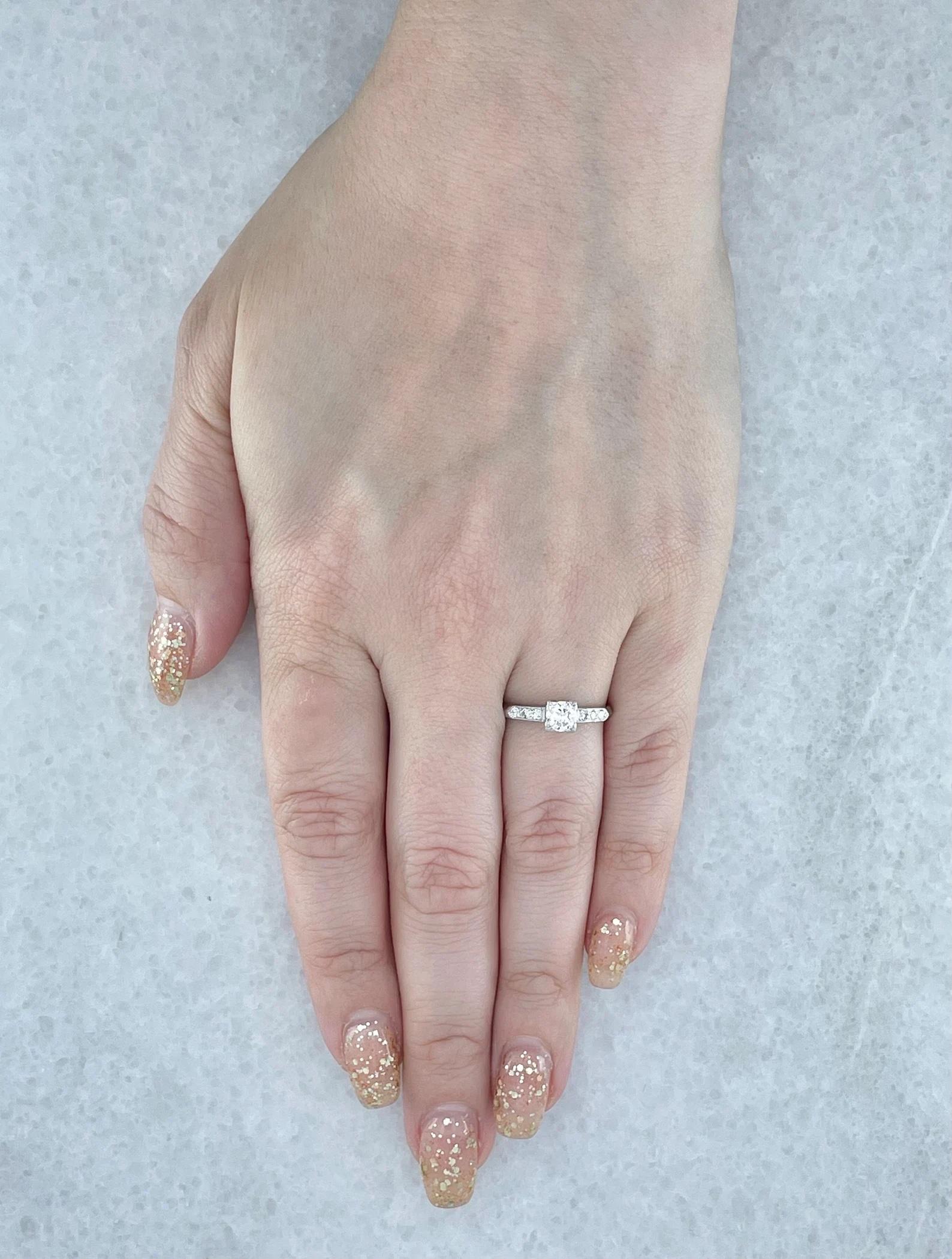 1920's Art Deco 0.53ct Diamond Engagement Ring in Platinum For Sale 2