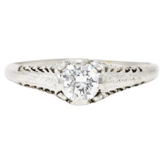 Antique 1920's Art Deco 0.55 Carat Diamond Platinum Filigree Engagement Ring
