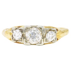 Antique 1920's Art Deco 0.60 Carat Diamond 14 Karat Two-Tone Three Stone Ring