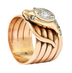 1920's Art Deco 0.67 Carat Diamond 14 Karat Two-Tone Gold Snake Ring