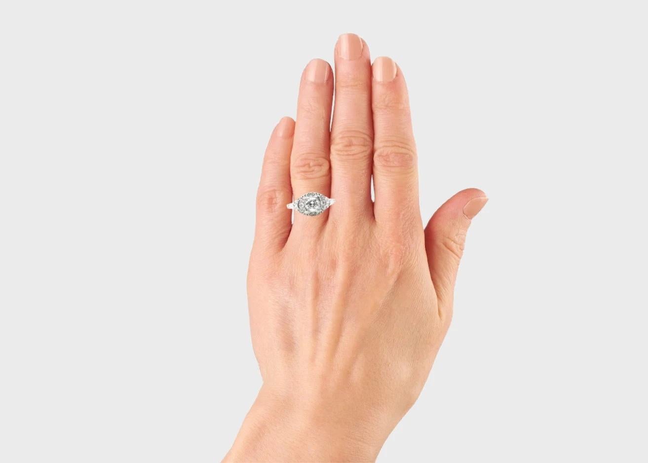 1920’s Art Deco 0.72ctw Platinum Diamond Filigree Engagement Ring For Sale 1