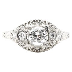 Antique 1920’s Art Deco 0.72ctw Platinum Diamond Filigree Engagement Ring