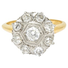 1920
s Art Deco 0.80 Carat Diamond Platinum-Topped 14 Karat Gold Cluster Ring