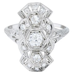1920
s Art Deco 0.85 Carat Diamond Platinum Geometric Dinner Ring