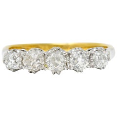 1920's Art Deco 1.00 Ctw Diamond Platinum 14 Karat Gold Five Stone Band Ring