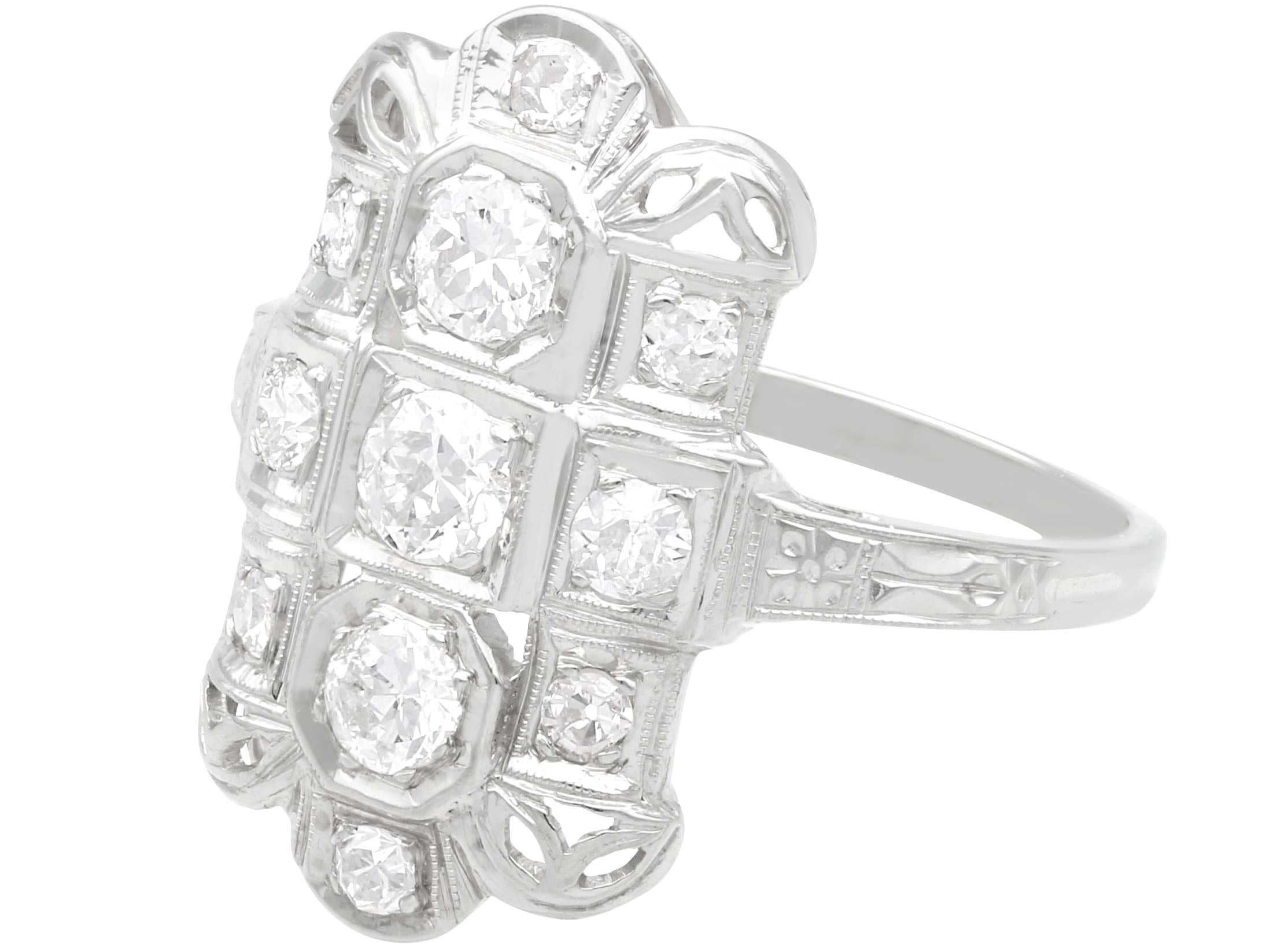 Old European Cut 1920s Art Deco 1.14 Carat Diamond and 18k White Gold Dress Ring For Sale