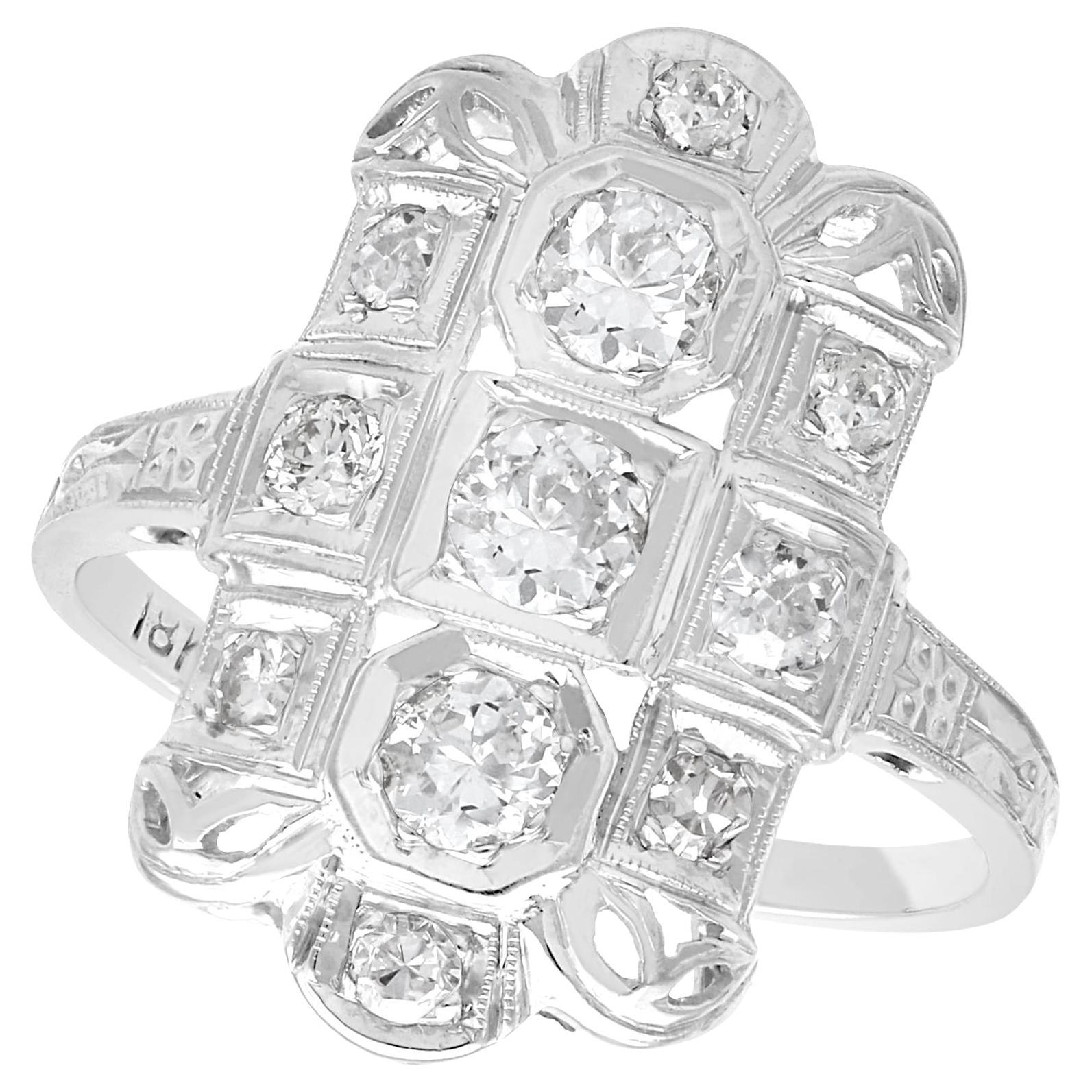 1920s Art Deco 1.14 Carat Diamond and 18k White Gold Dress Ring For Sale