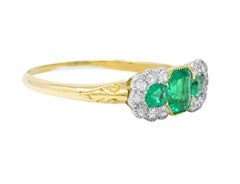 1920's Art Deco 1.20 Carats Emerald Diamond Platinum-Topped 18 Karat Gold Ring