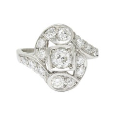 Antique 1920's Art Deco 1.25 Carats Diamond Platinum Bypass Dinner Ring