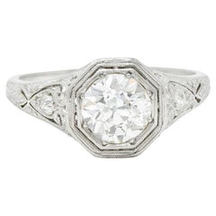 1920's Art Deco 1.27 Carats Diamond Platinum Scrolling Heart Engagement Ring
