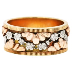 Antique 1920's Art Deco 14 Karat Tri-Colored Gold Floral Band Ring